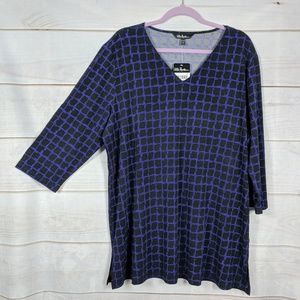 Ulla Popken Purple & Black 3/4 Sleeve Stretch Top